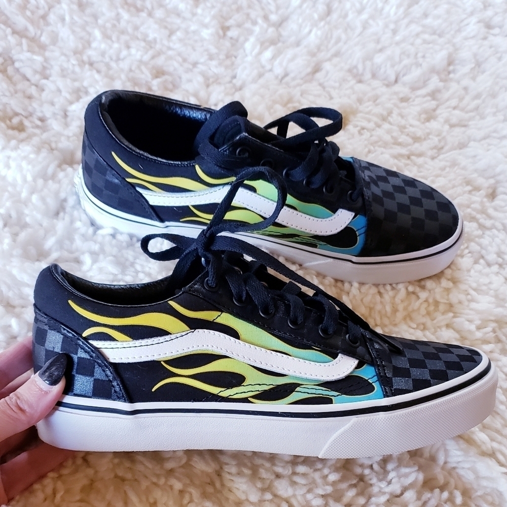 Vans Old Skool Glow Flame Check Sneakers NEW